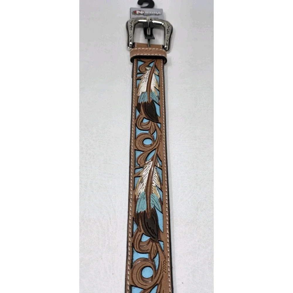 Nocona Mens Size 44 Western Genuine Leather Brown Floral-tooled Belt New